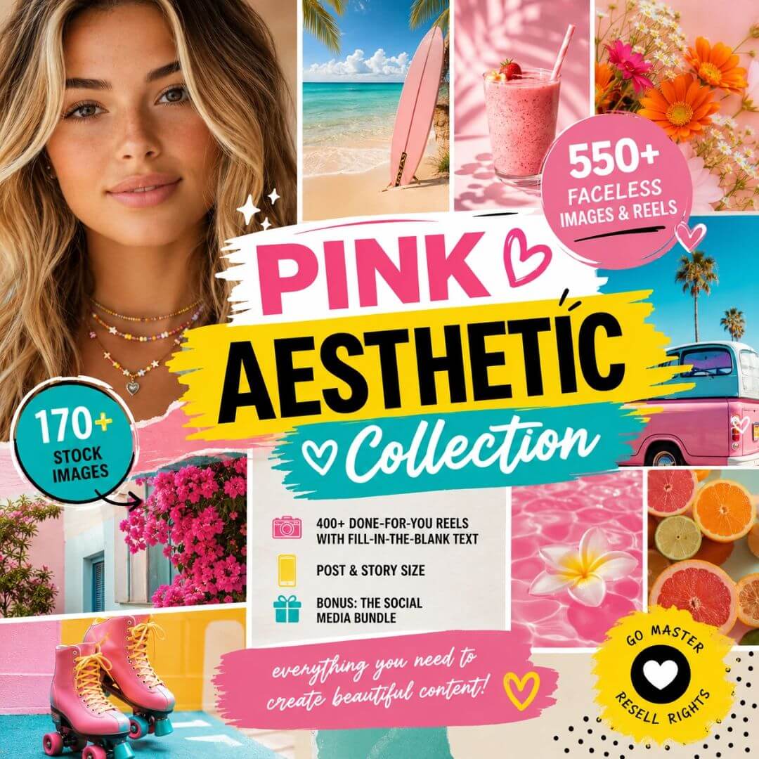 550 Pink Aesthetic Faceless Content With Resell Rights