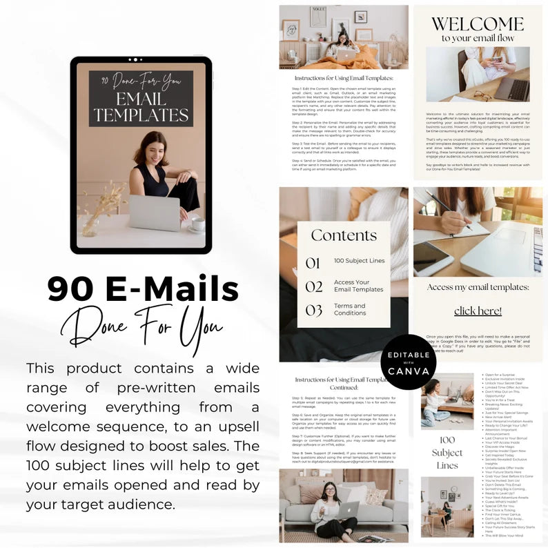 90 Pre-Written Email Marketing Templates For Digital Product Business | Master Resell Rights MRR | Private Label Rights | PLR Digital Product