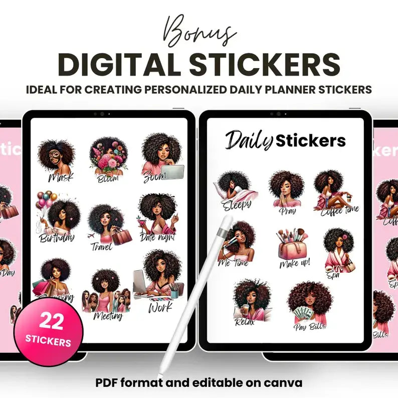 Aesthetic Girl Digital Planner + 22 Beautiful Digital Stickers (with Resell Rights)