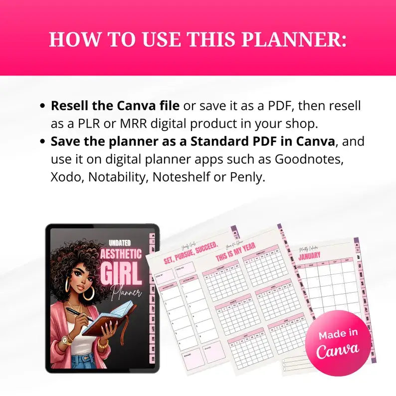 Aesthetic Girl Digital Planner + 22 Beautiful Digital Stickers (with Resell Rights)