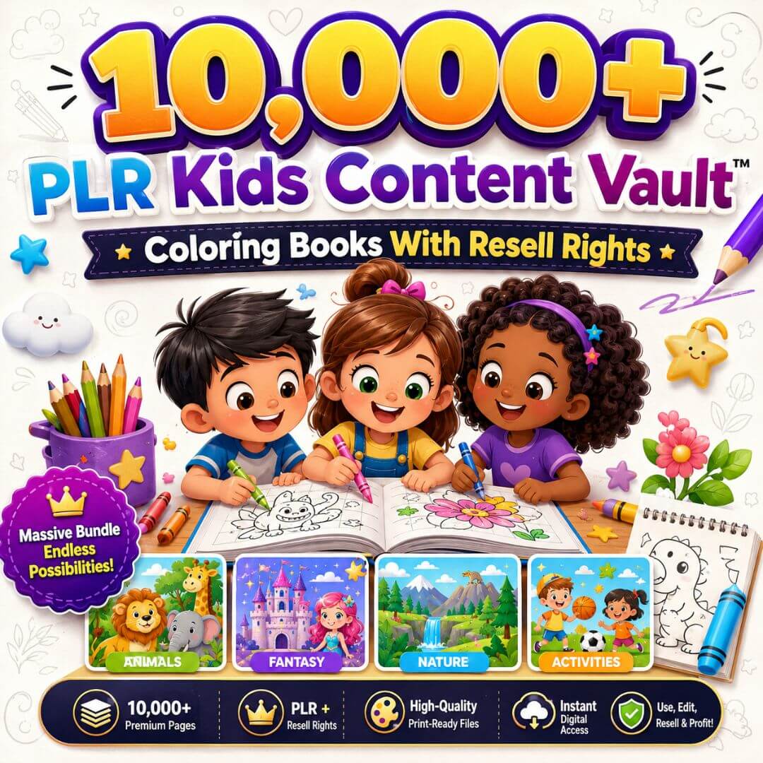 10,000+ PLR Kids Content Vault™ — Coloring Books With Resell Rights