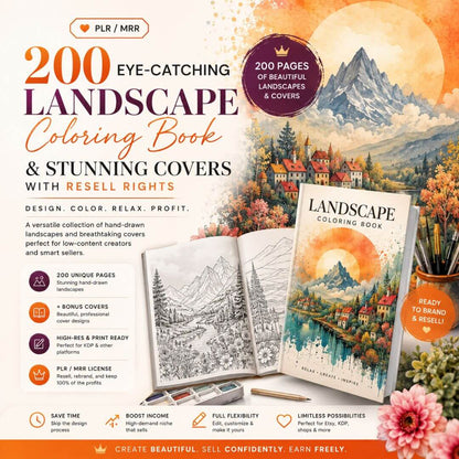 🌄 200 Eye-Catching Landscape Coloring Book & Stunning Covers with Resell Rights