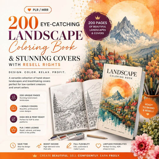 🌄 200 Eye-Catching Landscape Coloring Book & Stunning Covers with Resell Rights