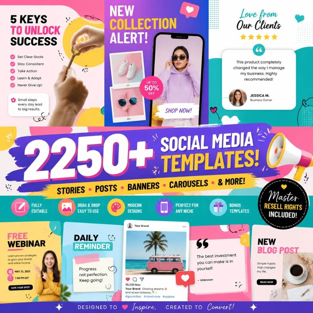 2250+ Editable Social Media Templates | Boost Engagement & Grow Your Brand for the Next 5+ Years