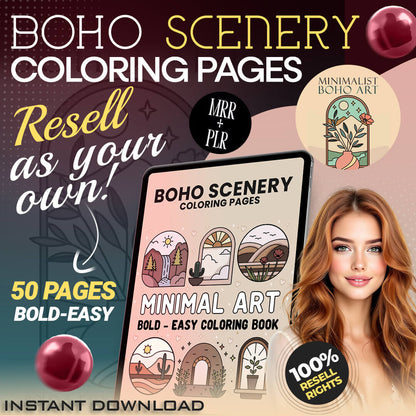 50 Soft Aesthetic Boho Vibes Coloring Book – for Mindful Creativity (Resell Rights Included)
