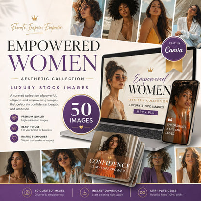 50 Empowering Stock Photos | Digital Marketing Images | Faceless Social Media Content | PLR MRR