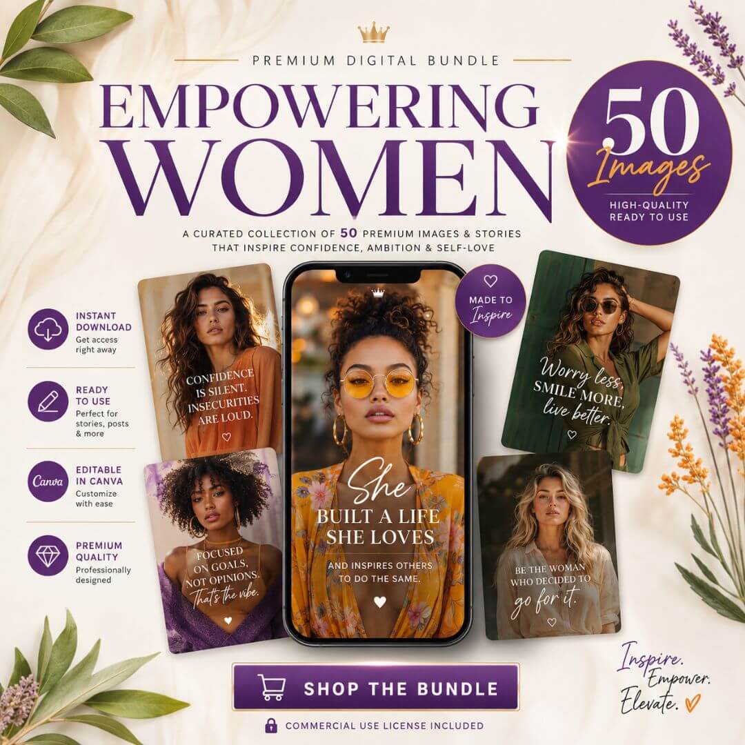 50 Empowering Stock Photos | Digital Marketing Images | Faceless Social Media Content | PLR MRR
