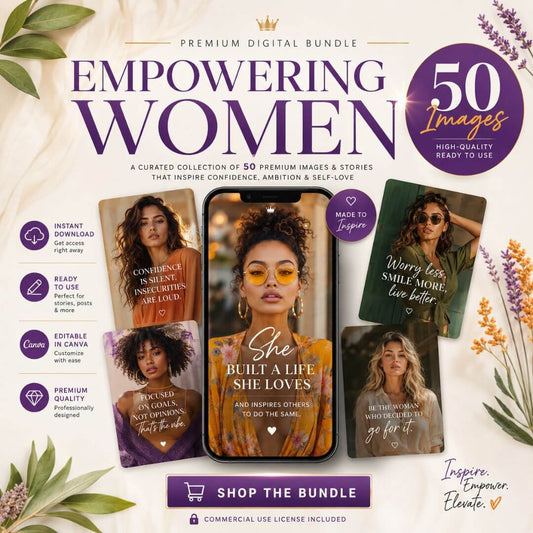 50 Empowering Stock Photos | Digital Marketing Images | Faceless Social Media Content | PLR MRR