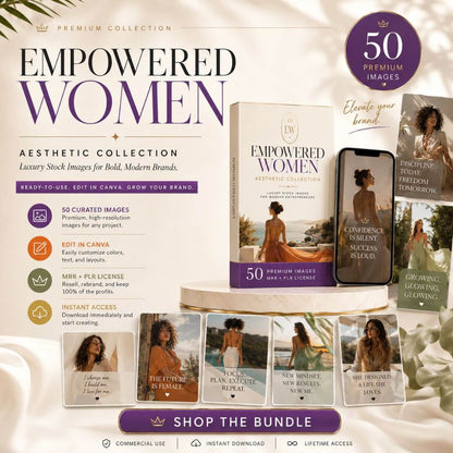 50 Empowering Stock Photos | Digital Marketing Images | Faceless Social Media Content | PLR MRR