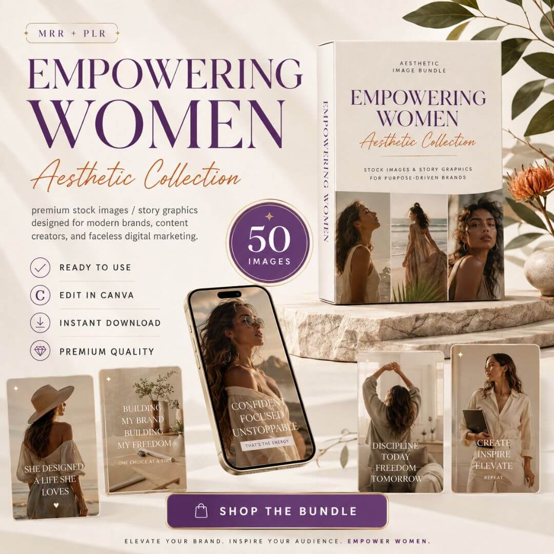 50 Empowering Stock Photos | Digital Marketing Images | Faceless Social Media Content | PLR MRR