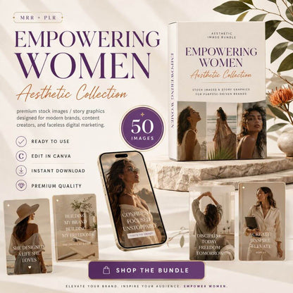 50 Empowering Stock Photos | Digital Marketing Images | Faceless Social Media Content | PLR MRR