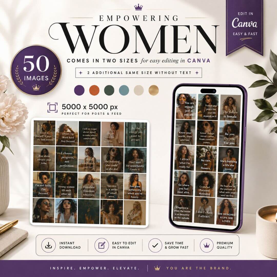 50 Empowering Stock Photos | Digital Marketing Images | Faceless Social Media Content | PLR MRR