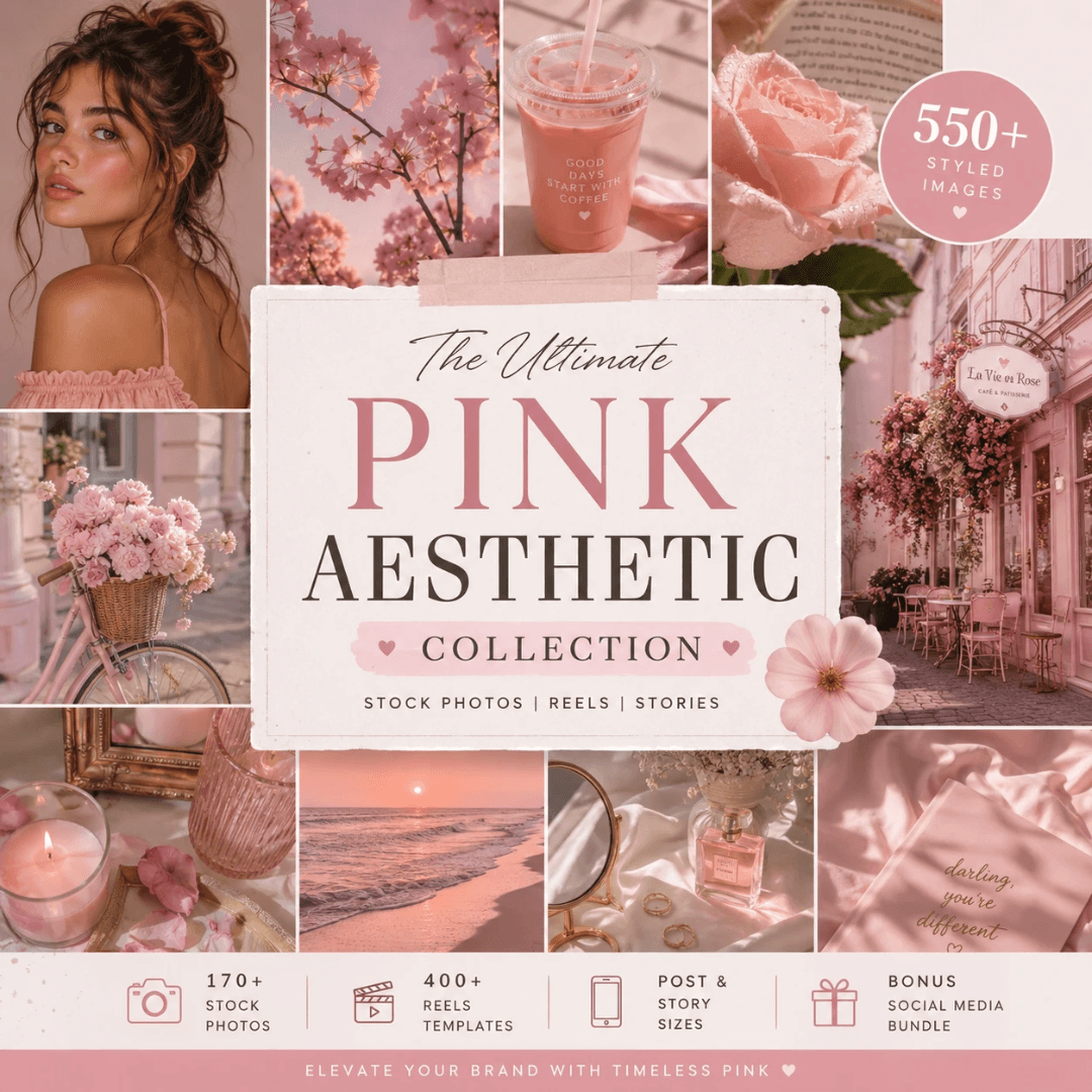 550 Pink Aesthetic Faceless Content With Resell Rights