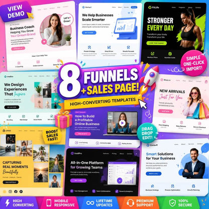 8 Premium One-Click Import Readymade Websites/Funnels