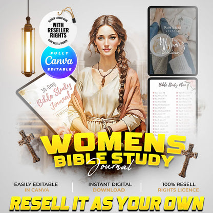 🌸 Editable Women's Faith-Based Journal | Devotional Journal & Bible Study Guide |  WITH RESELL RIGHTS