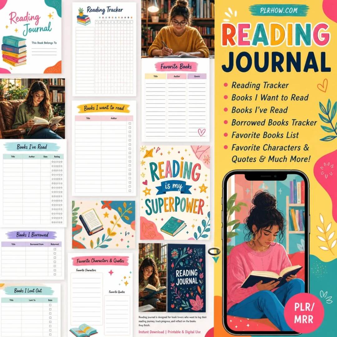 Reading Journal with PLR  & MRR Rights (Printable & Editable Formats)