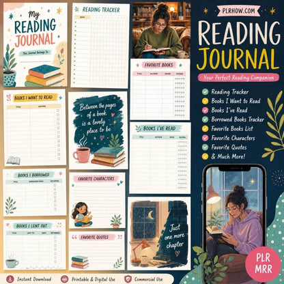 Reading Journal with PLR  & MRR Rights (Printable & Editable Formats)