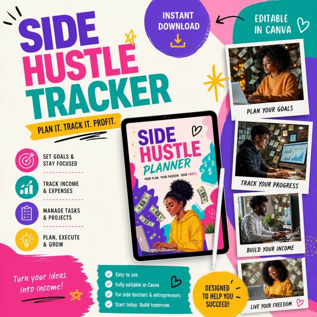 Side Hustle Planner PLR/MRR (2 Versions Included: Editable & Printable)
