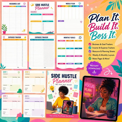 Side Hustle Planner PLR/MRR (2 Versions Included: Editable & Printable)