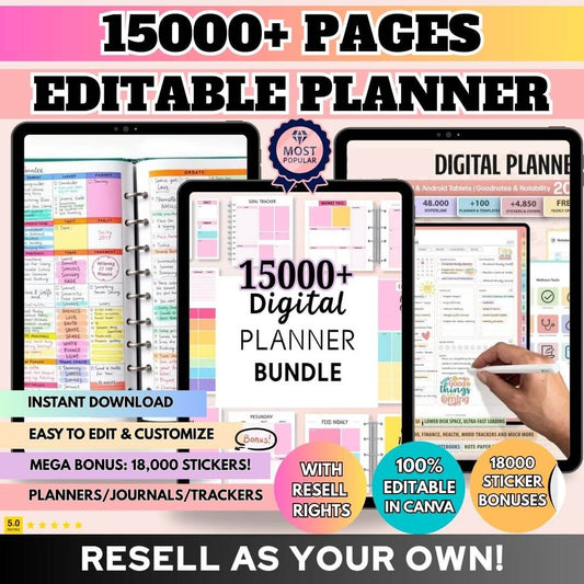 15,000+ Pages PLR Planners, Journals, Trackers | Monster Template Bundle with Resell Rights