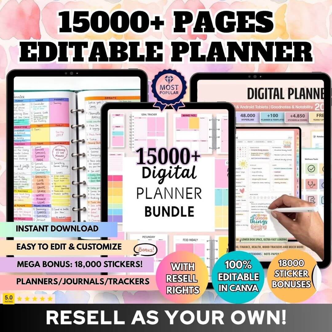 15,000+ Pages PLR Planners, Journals, Trackers | Monster Template Bundle with Resell Rights (ON SALE!)