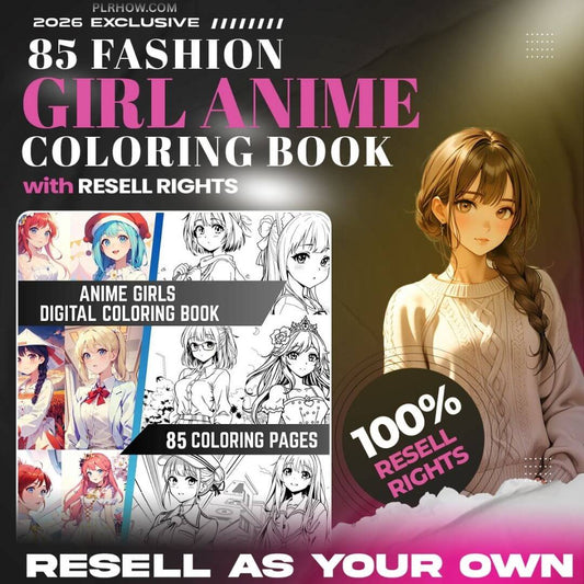 85 Fashion Girl Anime Coloring Book with Resell Rights (Printable)