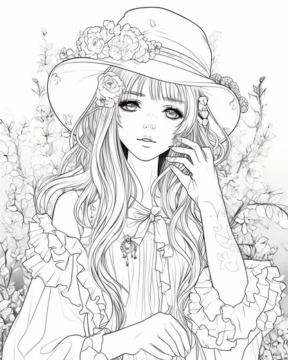 85 Fashion Girl Anime Coloring Book with Resell Rights (Printable)