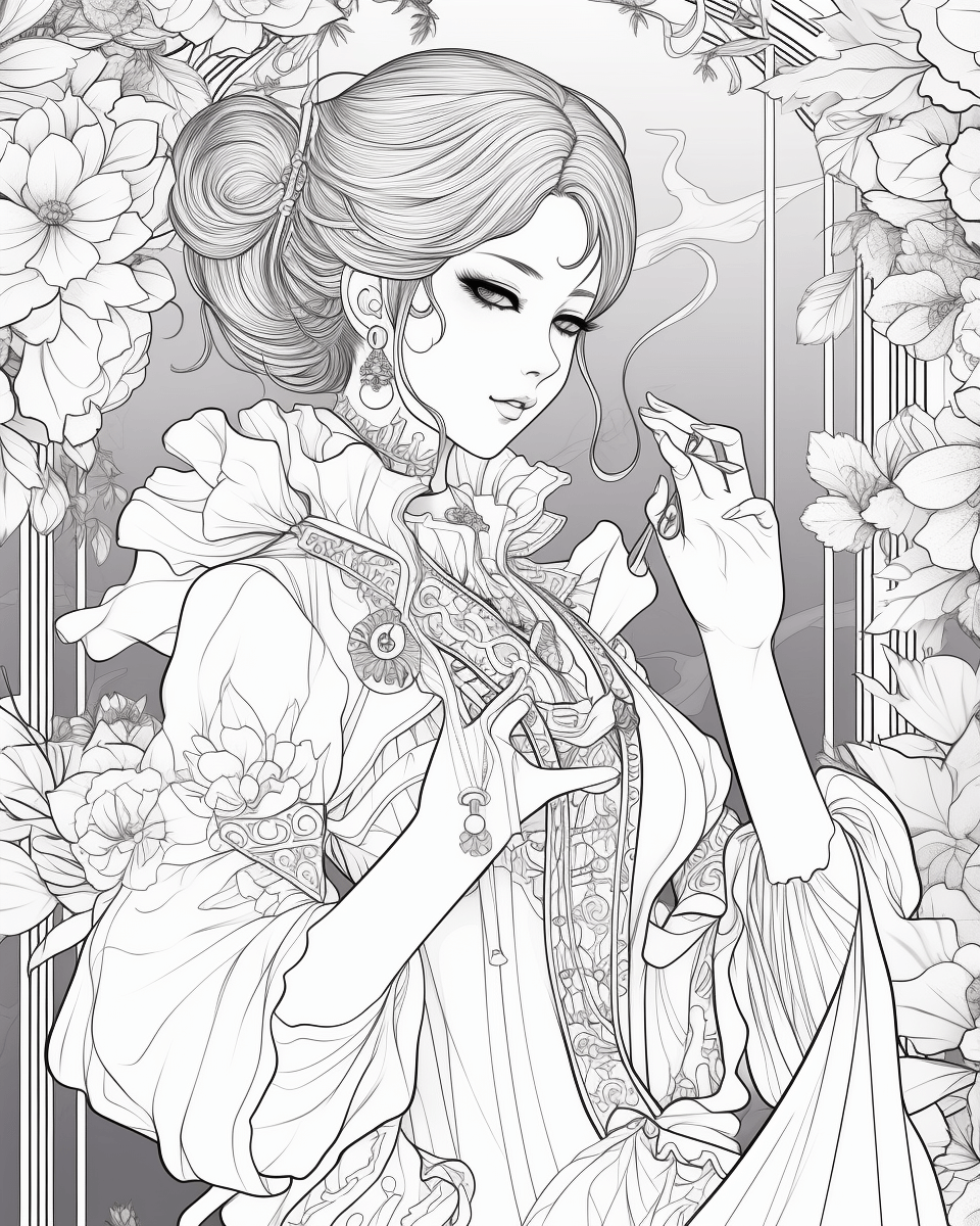 85 Fashion Girl Anime Coloring Book with Resell Rights (Printable)