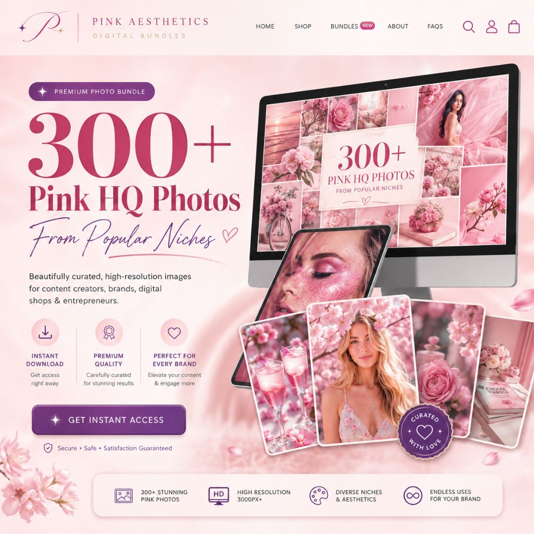 The Pink Content Vault: 290+ Stock Photos + PLR/MRR + Bonus