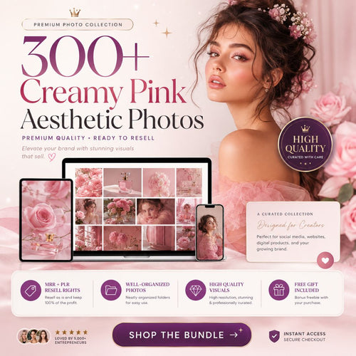 The Pink Content Vault: 290+ Stock Photos + PLR/MRR + Bonus