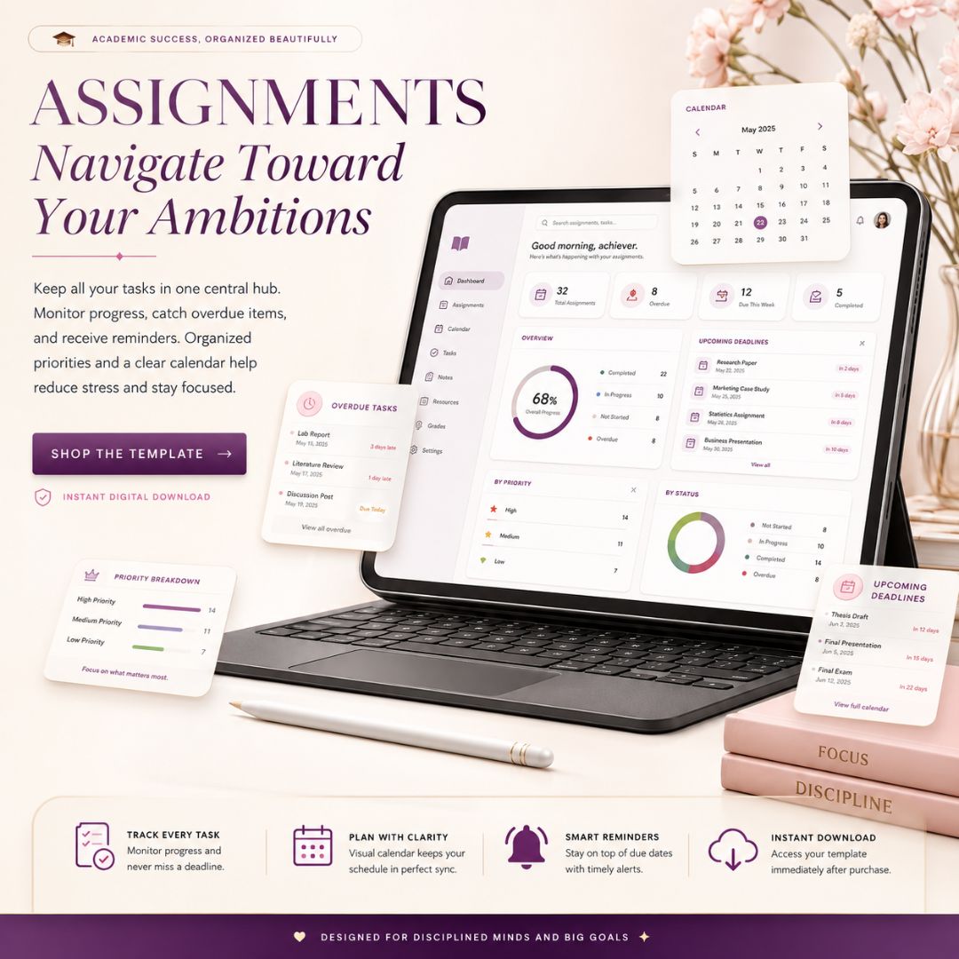 Pink Student Notion Planner | Aesthetic Academic Dashboard | Study Organizer
