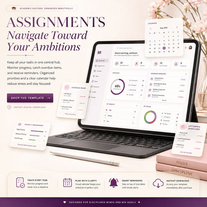 Pink Student Notion Planner | Aesthetic Academic Dashboard | Study Organizer