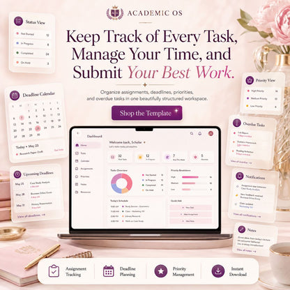 Pink Student Notion Planner | Aesthetic Academic Dashboard | Study Organizer
