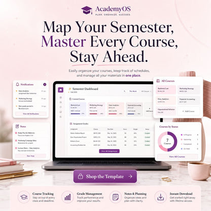 Pink Student Notion Planner | Aesthetic Academic Dashboard | Study Organizer