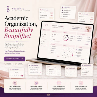 Pink Student Notion Planner | Aesthetic Academic Dashboard | Study Organizer