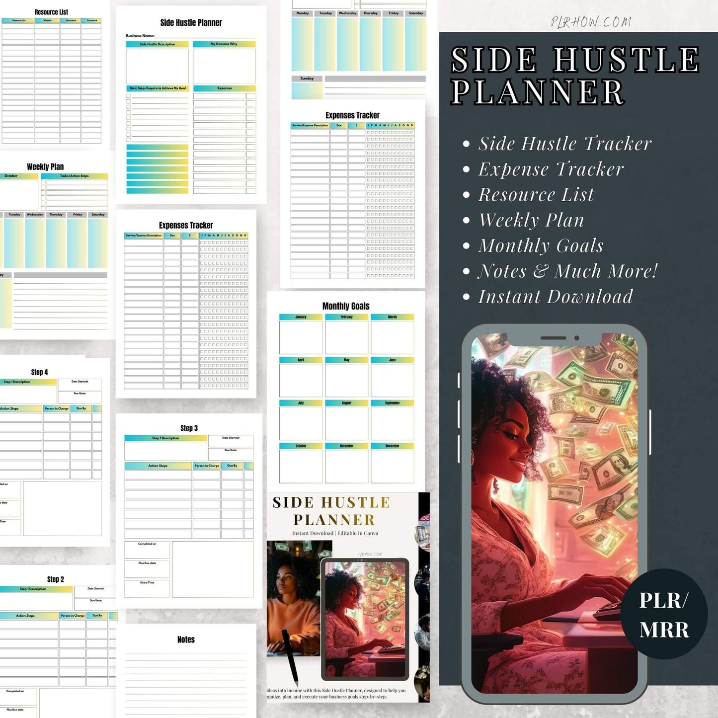 Side Hustle Planner PLR/MRR (2 Versions Included: Editable & Printable)