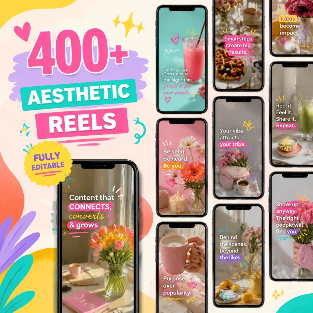 550 Pink Aesthetic Faceless Content With Resell Rights