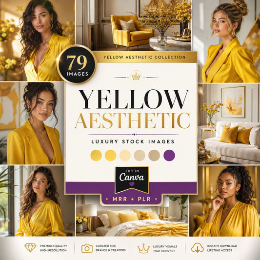 79 Yellow Aesthetic Images for Content Creation -PLR & MRR