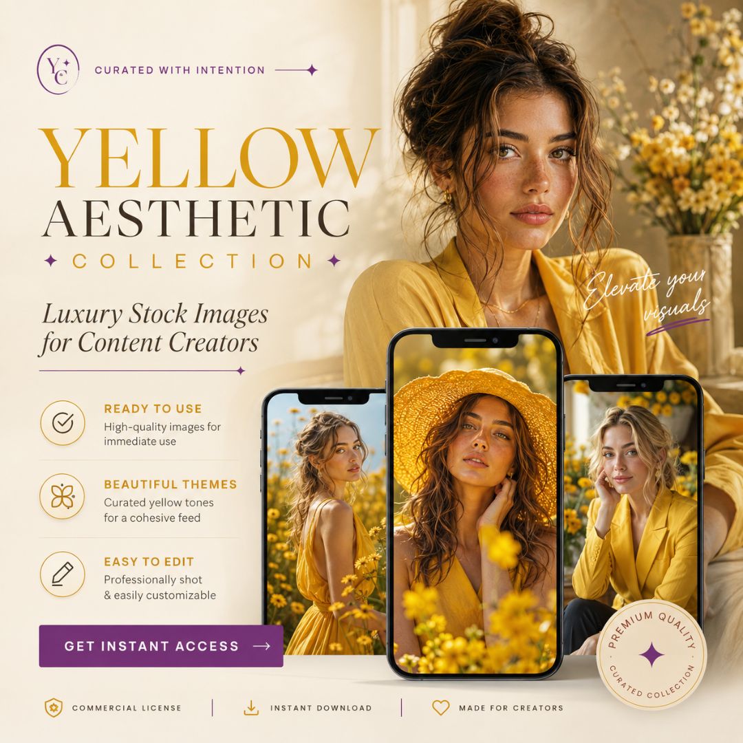 79 Yellow Aesthetic Images for Content Creation -PLR & MRR