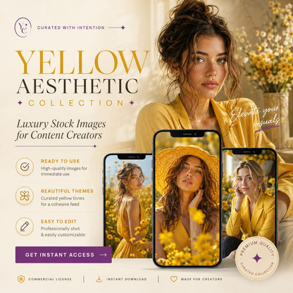79 Yellow Aesthetic Images for Content Creation -PLR & MRR