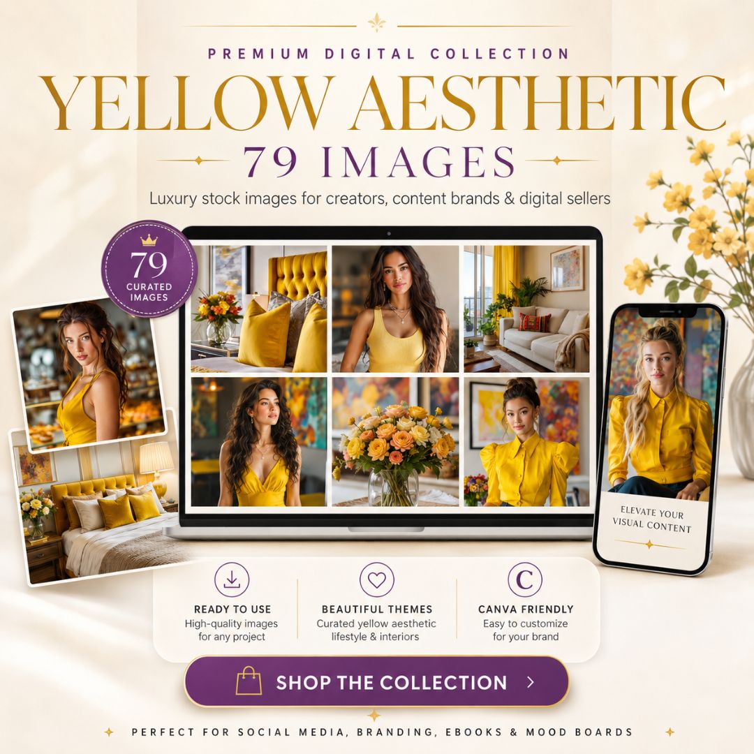79 Yellow Aesthetic Images for Content Creation -PLR & MRR