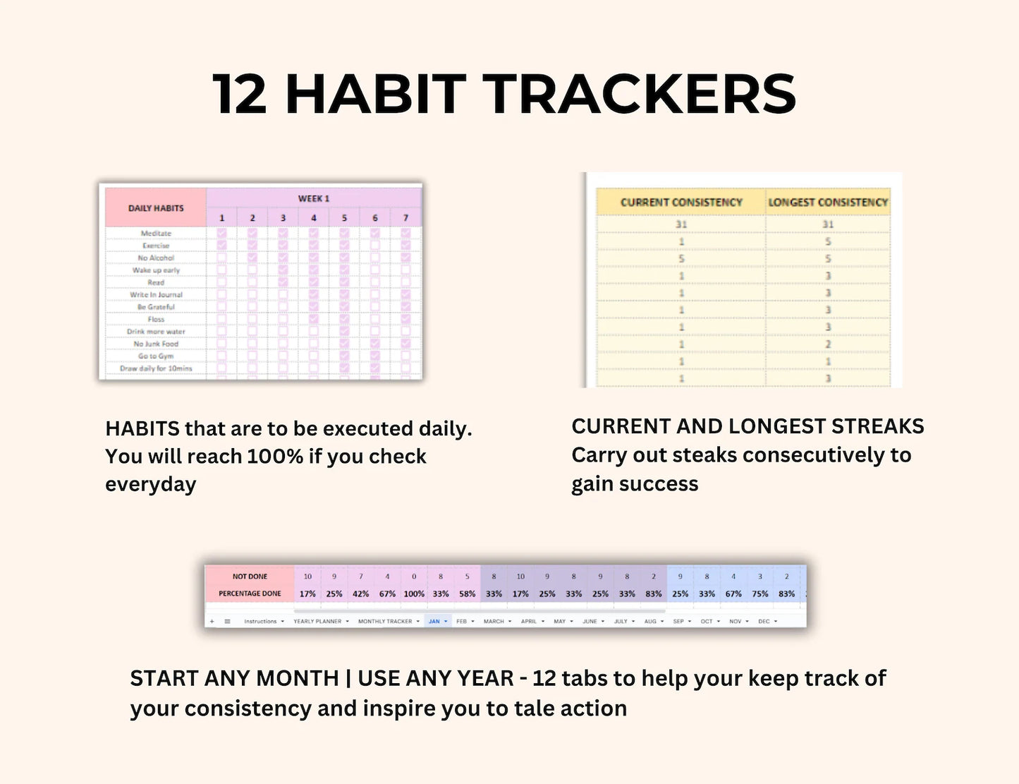 GOOGLE SHEETS & EXCEL HABIT TRACKER TEMPLATE (PLR/MRR)
