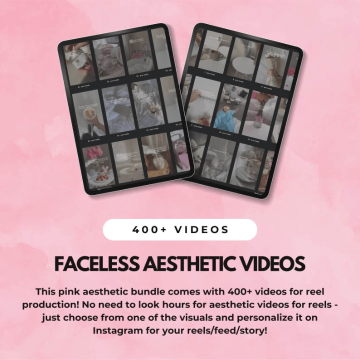 550 Pink Aesthetic Faceless Content (with Master Resell Rights)