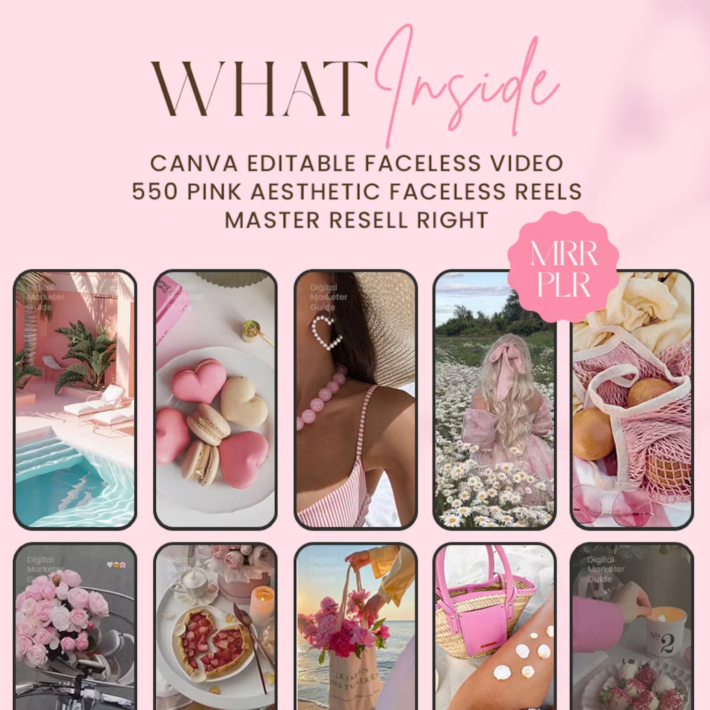550 Pink Aesthetic Faceless Content W/ Master Resell Rights