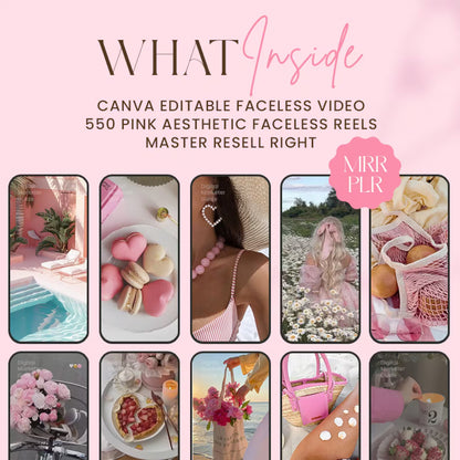 550 Pink Aesthetic Faceless Content W/ Master Resell Rights