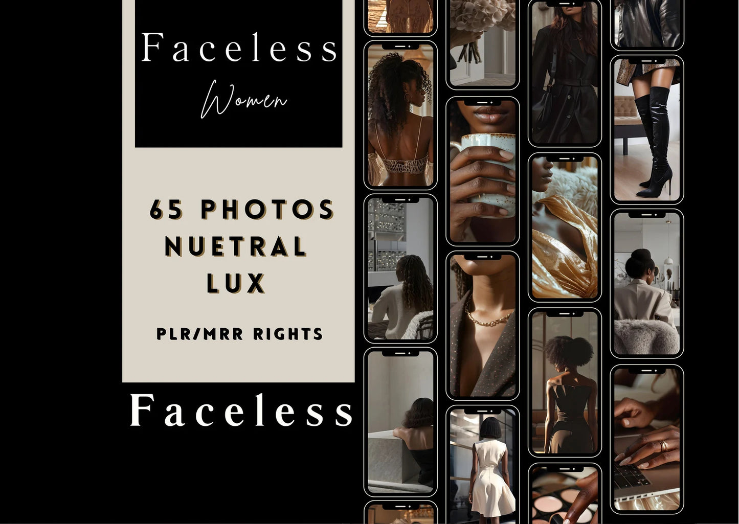 65+ Melanin Faceless Photos for Black Women | PLR + MRR Bundle