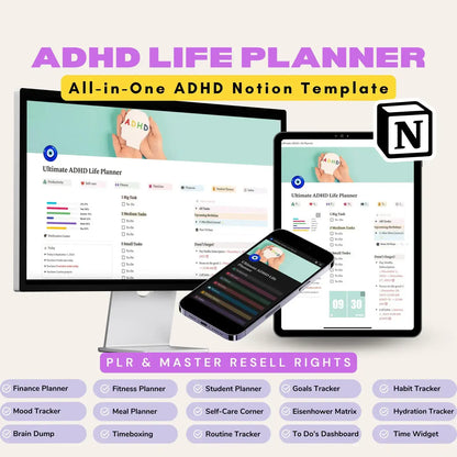 All in One ADHD Digital Planner for Goodnotes, iPad & Phone + Bonus ADHD Notion Template