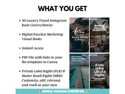 Luxury Travel Instagram Reels – Faceless Marketing Digital Bundle with MRR & PLR Rights for Social Media Content