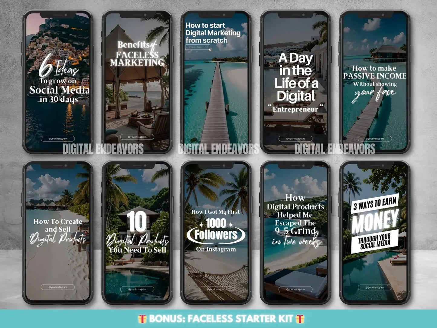 Luxury Travel Instagram Reels – Faceless Marketing Digital Bundle with MRR & PLR Rights for Social Media Content