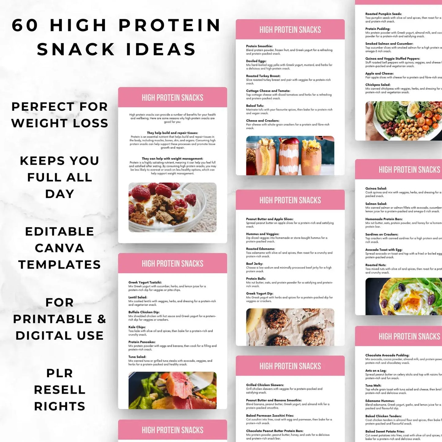 60 High Protein Recipe Book with Resell Rights | Printable & Editable